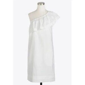 J.Crew One Shoulder‎ Mini Dress Seersucker Ruffleneck White Cotton Size 4